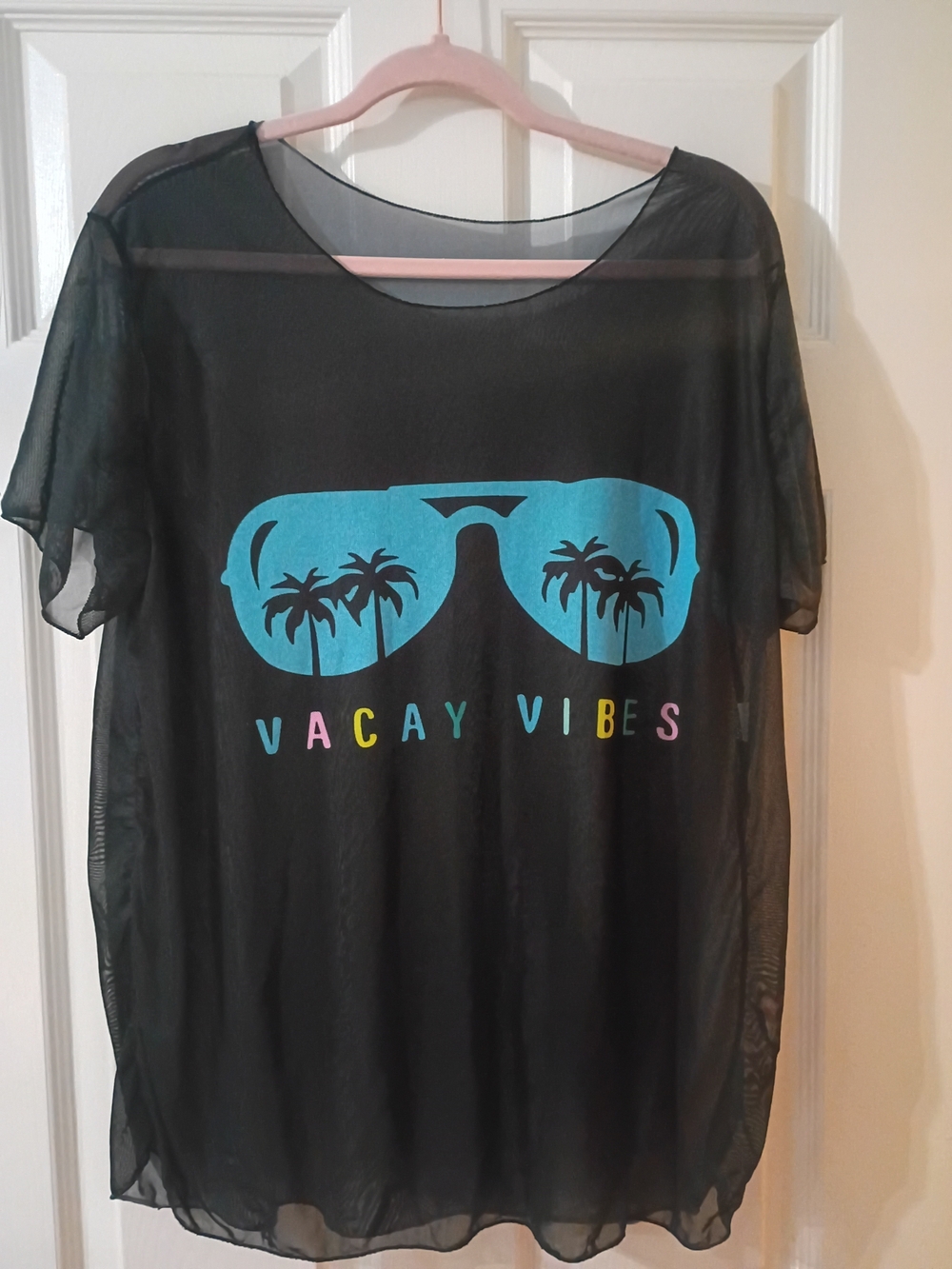 Vacay Vibes Black Women's Swim Cover-Up with Turquoise Print. 3 PCs Set.
